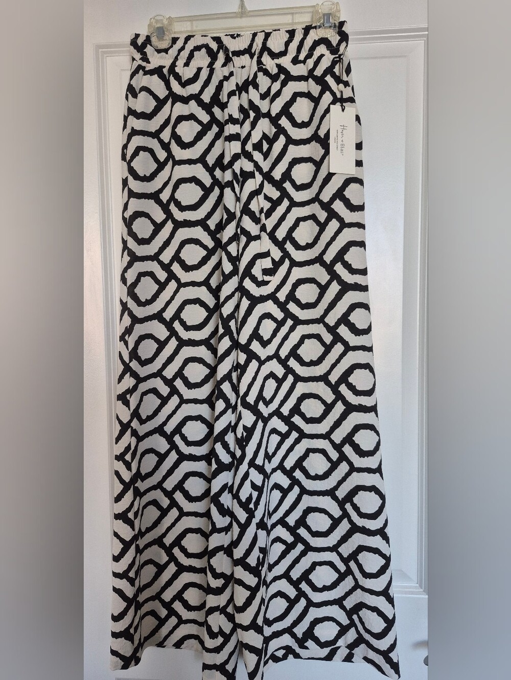 Wide Leg Geometric Print Pants - Black & White
